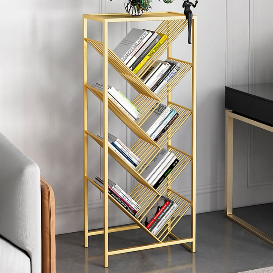HMR - Mid-Century Rectangular Bookshelf in Gold