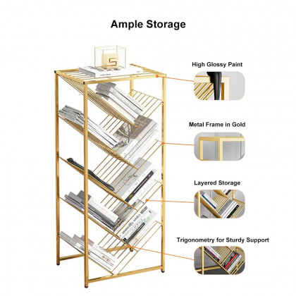 HMR - Mid-Century Rectangular Bookshelf in Gold