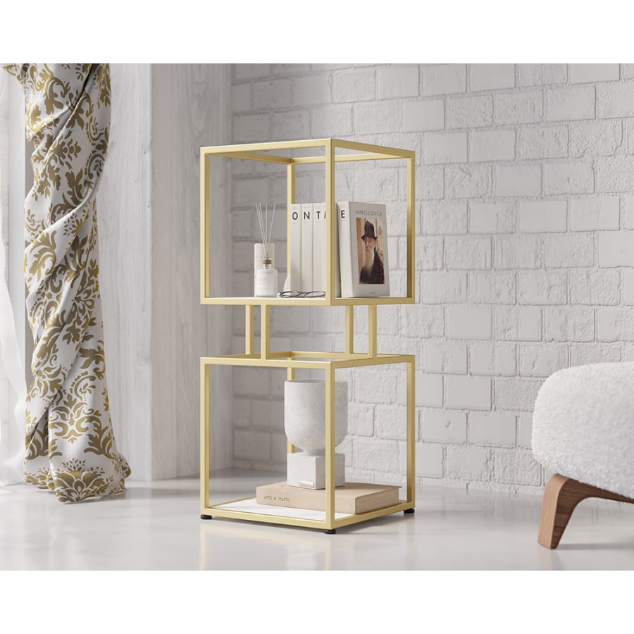 HMR - Modern Cube 3-Tier Bookcase with Metal Tower Display