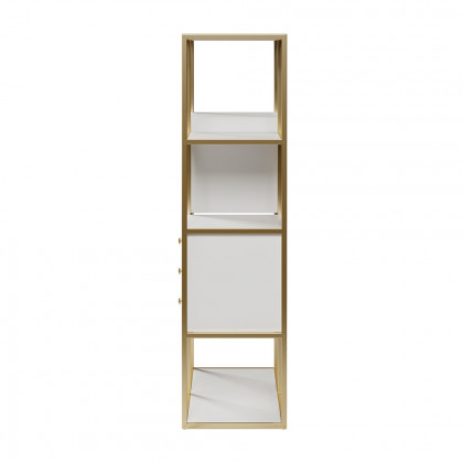 HMR - Geometric 6 Shelves and 6 Drawers Bookcase in White and Gold