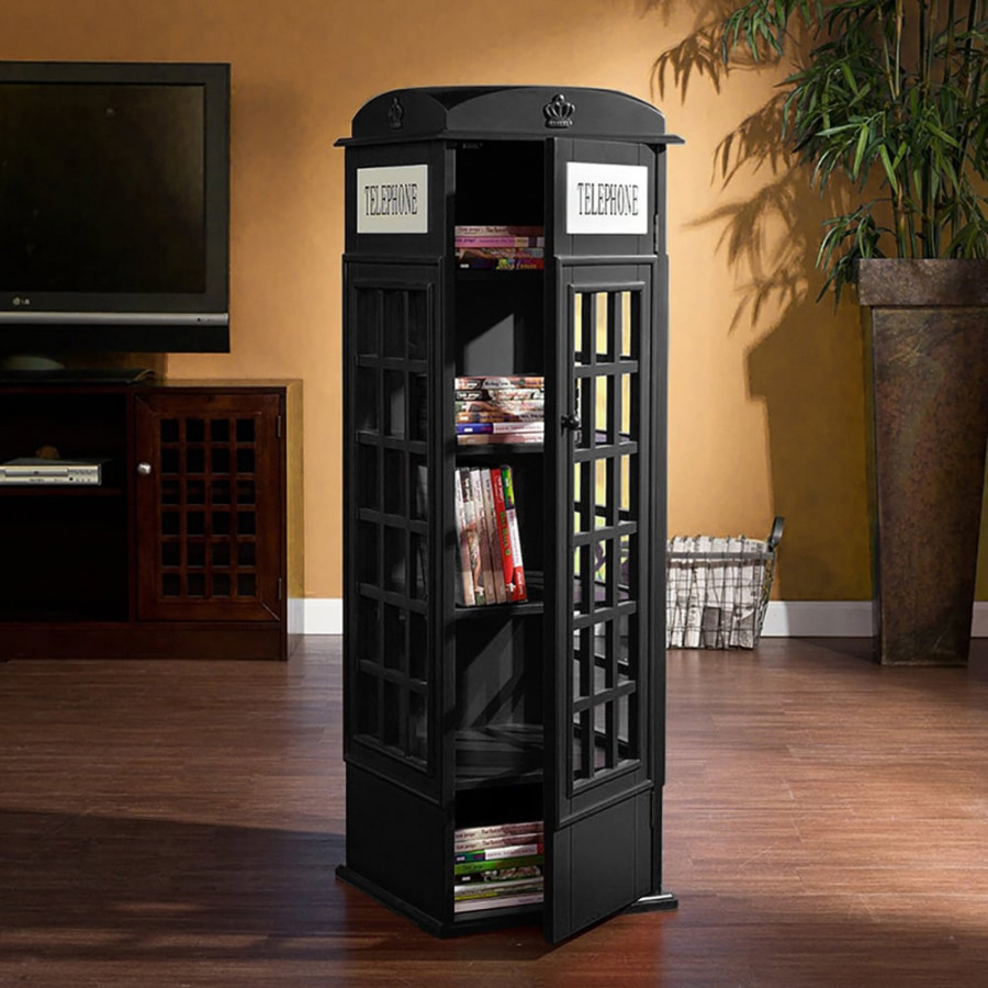 HMR Phone Booth-Shaped Retro Kid's Bookcase - Black