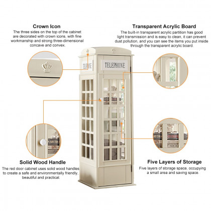 HMR Phone Booth-Shaped Retro Kid's Bookcase - Milky White