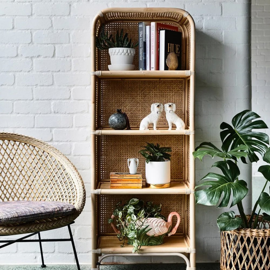 HMR - 59" Rattan Woven 4-Tier Display Bookshelf in Natural