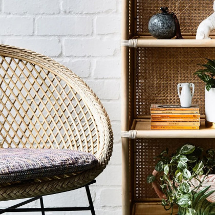 HMR - 59" Rattan Woven 4-Tier Display Bookshelf in Natural