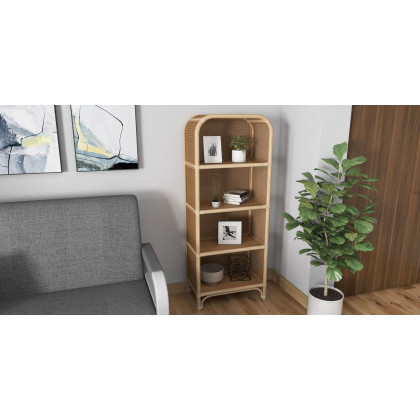 HMR - 59" Rattan Woven 4-Tier Display Bookshelf in Natural