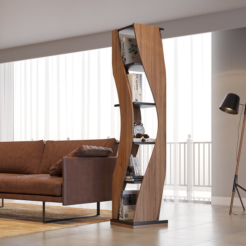 HMR Loft Geometric Narrow Bookshelf - Walnut