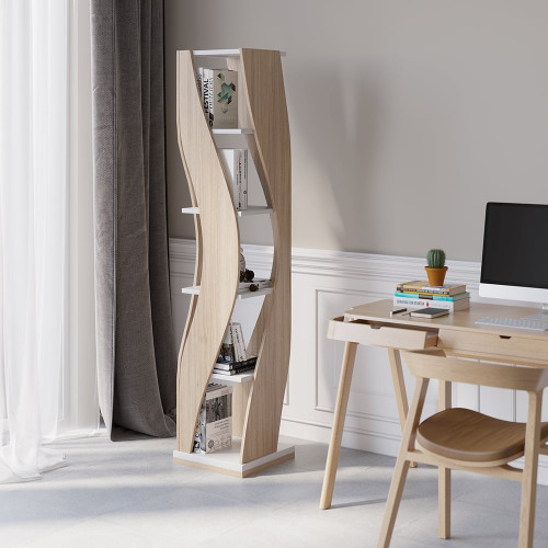 HMR Loft Geometric Narrow Bookshelf - White/Natural