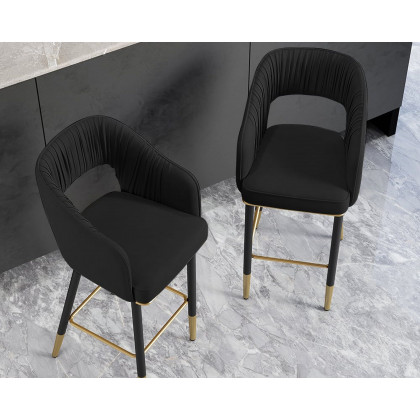 HMR Modern 43" Bar Stools with Velvet Upholstery - Black