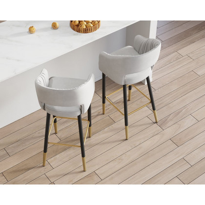 HMR Modern 43" Bar Stools with Velvet Upholstery - White