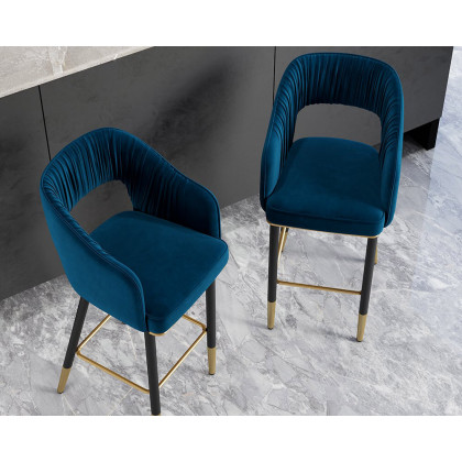 HMR Modern 43" Bar Stools with Velvet Upholstery - Blue