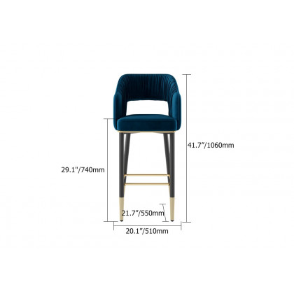 HMR Modern 43" Bar Stools with Velvet Upholstery - Blue
