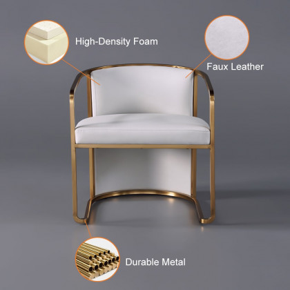 HMR - Faux Leather Accent Chair Upholstered Barrel Chair Metal in Gray and Gold