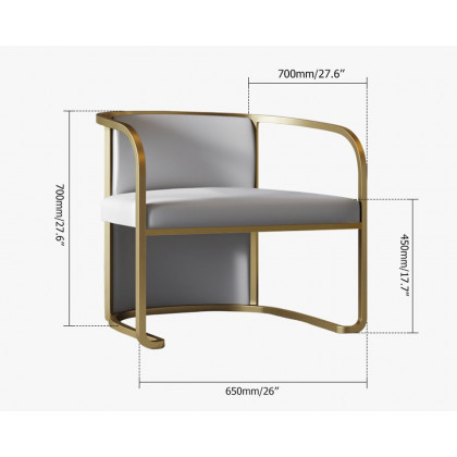 HMR - Faux Leather Accent Chair Upholstered Barrel Chair Metal in Gray and Gold
