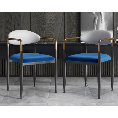 HMR Otrast Series Modern Dining Chairs with PU Leather Upholstery - Blue & White, 2-Pieces