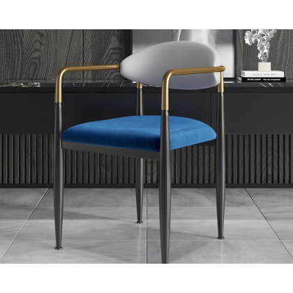 HMR Otrast Series Modern Dining Chairs with PU Leather Upholstery - Blue & White, 2-Pieces