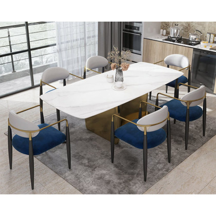 HMR Otrast Series Modern Dining Chairs with PU Leather Upholstery - Blue & White, 2-Pieces