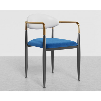 HMR Otrast Series Modern Dining Chairs with PU Leather Upholstery - Blue & White, 2-Pieces