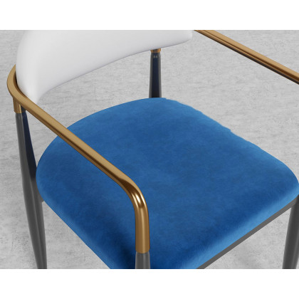 HMR Otrast Series Modern Dining Chairs with PU Leather Upholstery - Blue & White, 2-Pieces