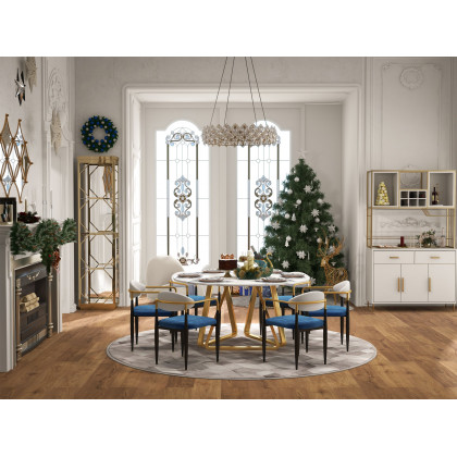 HMR Otrast Series Modern Dining Chairs with PU Leather Upholstery - Blue & White, 2-Pieces