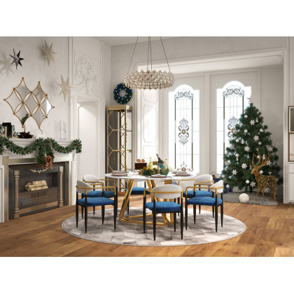 HMR Otrast Series Modern Dining Chairs with PU Leather Upholstery - Blue & White, 2-Pieces