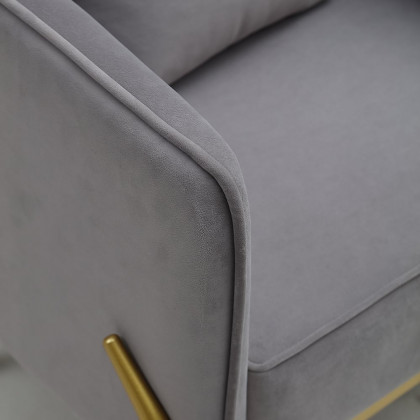 HMR - Velvet Accent Chair with Gold Legs and Pillow in Gray