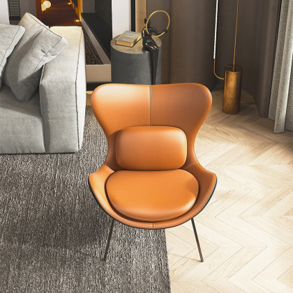 HMR - Accent Chair PU Leather Upholstery with Pillow in Orange and Black