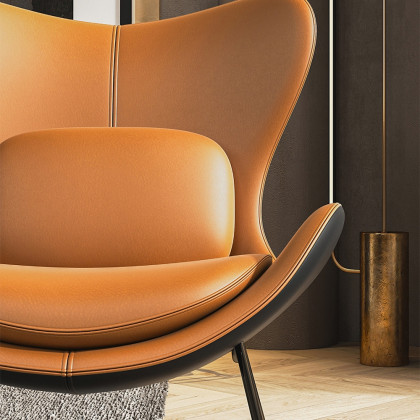 HMR - Accent Chair PU Leather Upholstery with Pillow in Orange and Black