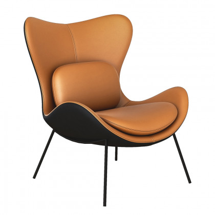HMR - Accent Chair PU Leather Upholstery with Pillow in Orange and Black