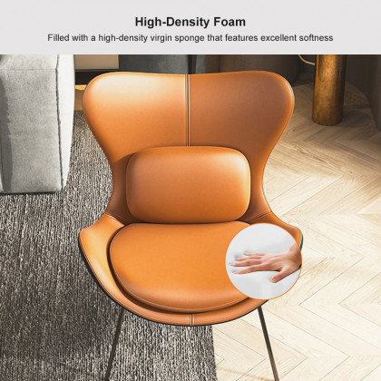 HMR - Accent Chair PU Leather Upholstery with Pillow in Orange and Black