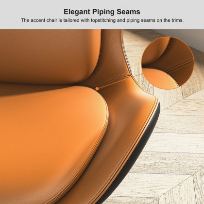 HMR - Accent Chair PU Leather Upholstery with Pillow in Orange and Black