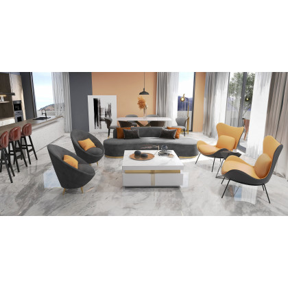 HMR - Accent Chair PU Leather Upholstery with Pillow in Orange and Black