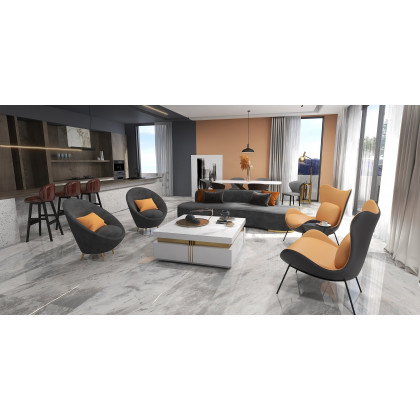 HMR - Accent Chair PU Leather Upholstery with Pillow in Orange and Black