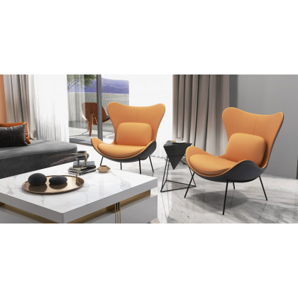 HMR - Accent Chair PU Leather Upholstery with Pillow in Orange and Black