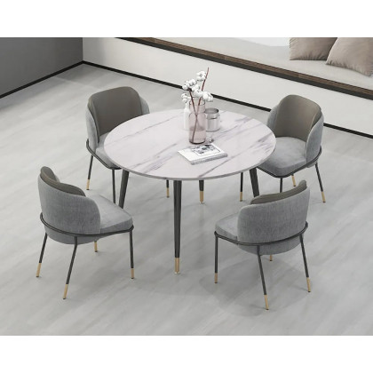 HMR Modern Dining Chairs with PU Leather and Linen Upholstery (Set of 2) - Gray