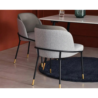 HMR Modern Dining Chairs with PU Leather and Linen Upholstery (Set of 2) - Gray