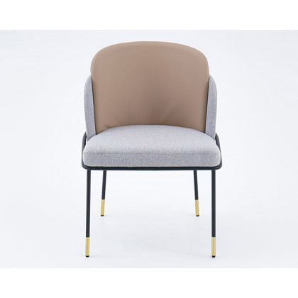 HMR Modern Dining Chairs with PU Leather and Linen Upholstery (Set of 2) - Khaki