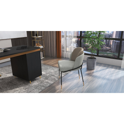HMR Modern Dining Chairs with PU Leather and Linen Upholstery (Set of 2) - Khaki