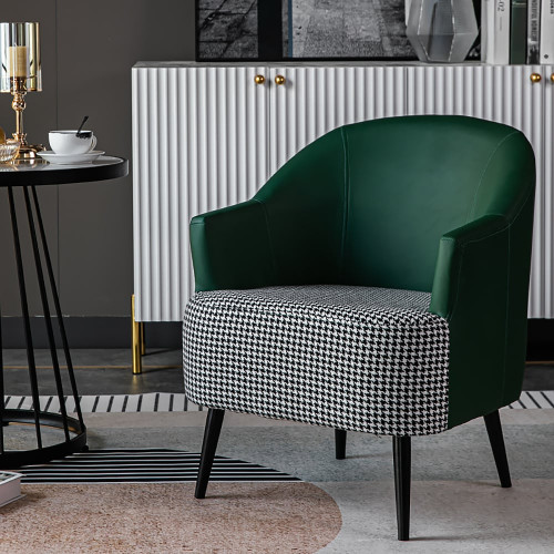 HMR Modern Houndstooth Accent Chair with Linen Upholstery - Green