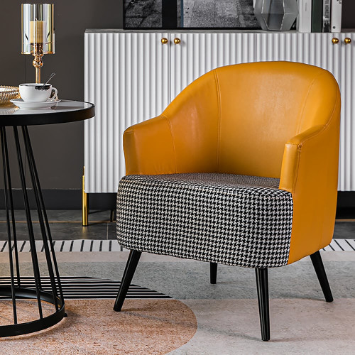 HMR Modern Houndstooth Accent Chair with Linen Upholstery - Yellow