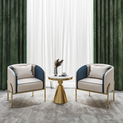 HMR - Accent Chair Tufted Upholstered PU Leather in Gold