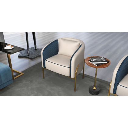 HMR - Accent Chair Tufted Upholstered PU Leather in Gold