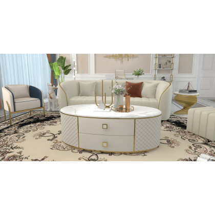 HMR - Accent Chair Tufted Upholstered PU Leather in Gold
