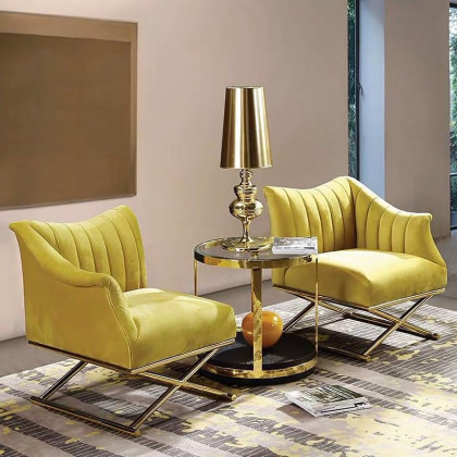 HMR Accent Chair with Velvet Upholstery - Yellow, Style B