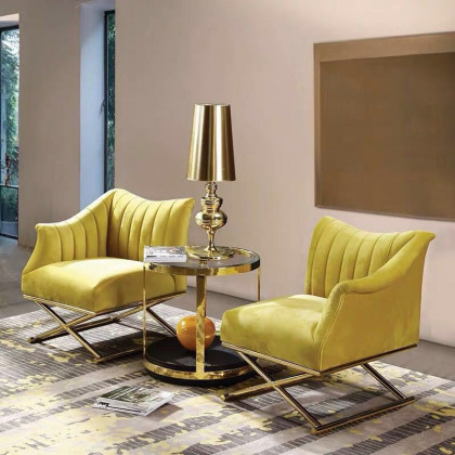 HMR Accent Chair with Velvet Upholstery - Yellow, Style B