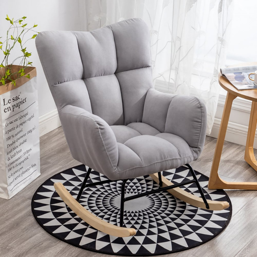 HMR - Rocking Accent Chair Upholstered with Tufted Velvet in Gray