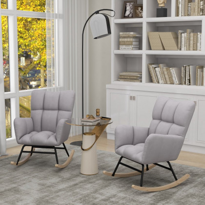 HMR - Rocking Accent Chair Upholstered with Tufted Velvet in Gray