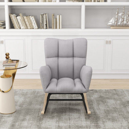 HMR - Rocking Accent Chair Upholstered with Tufted Velvet in Gray