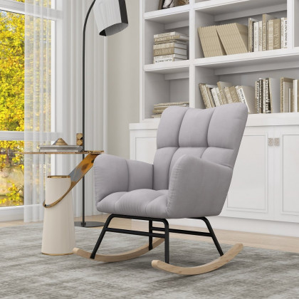 HMR - Rocking Accent Chair Upholstered with Tufted Velvet in Gray
