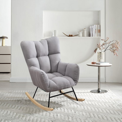 HMR - Rocking Accent Chair Upholstered with Tufted Velvet in Gray