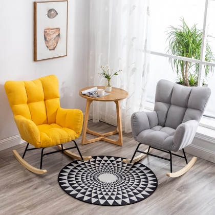 HMR - Rocking Accent Chair Upholstered with Tufted Velvet in Gray